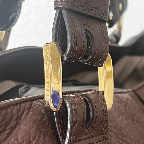 Michael Kors Harness Grab Bag Brown Handbag Purse Pebble Leather - Picture 6 of 13